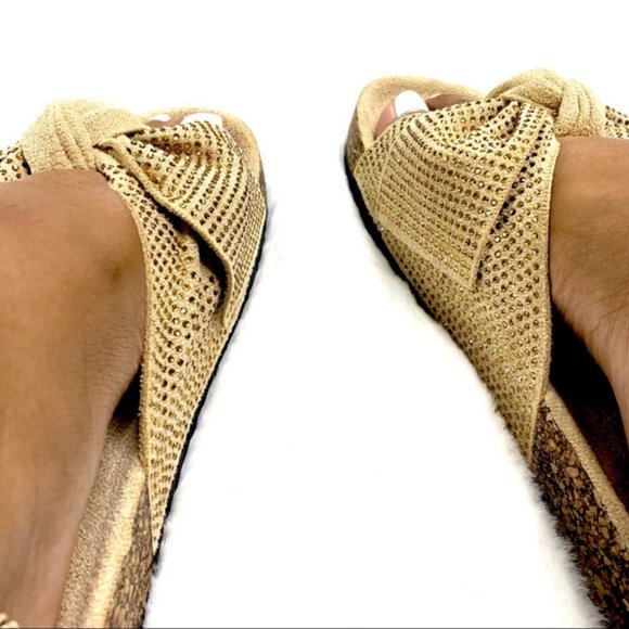 Embellished Bow Cork Slides in Beige - Picture 7 of 8